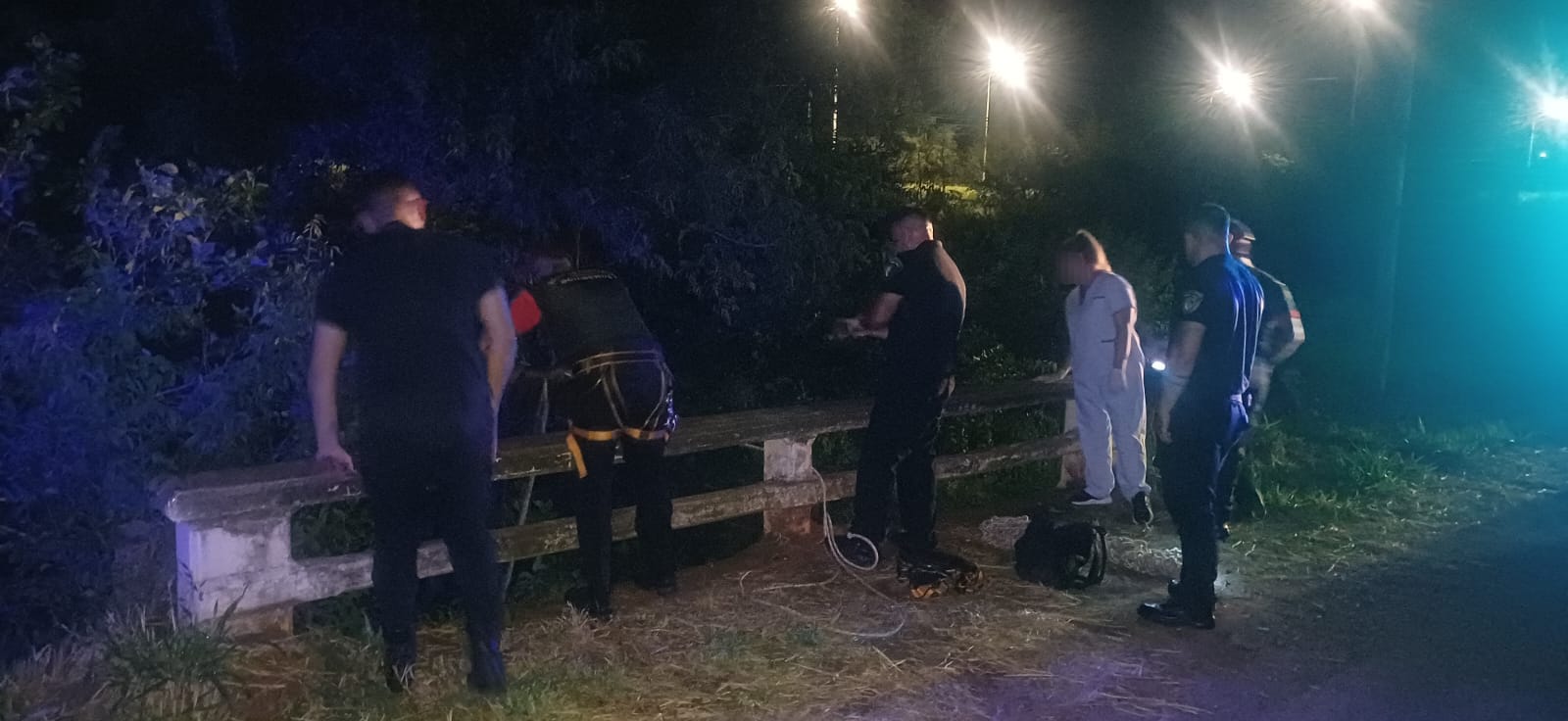 Complejo rescate en Garupá: policías extrajeron a un hombre de un barranco bajo el puente
