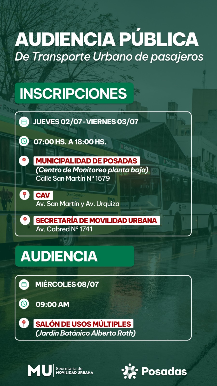 Inscripciones abiertas para la Audiencia Pública de Transporte de Pasajeros