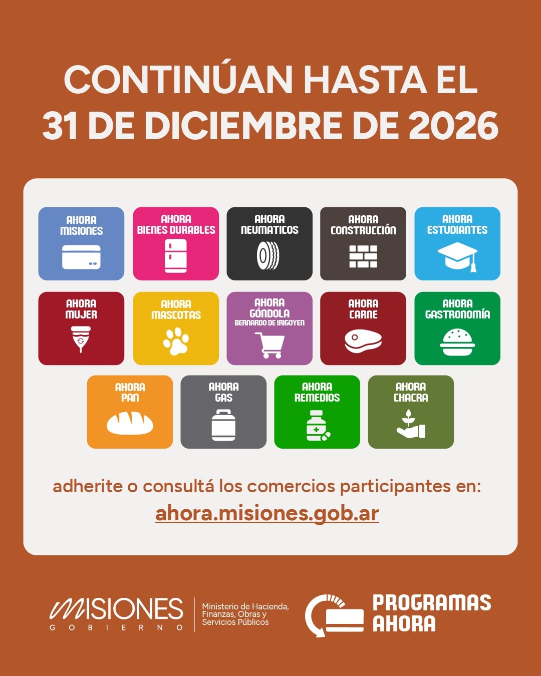 Los 14 programas Ahora siguen vigentes en Misiones hasta fin de año y actualizan sus montos