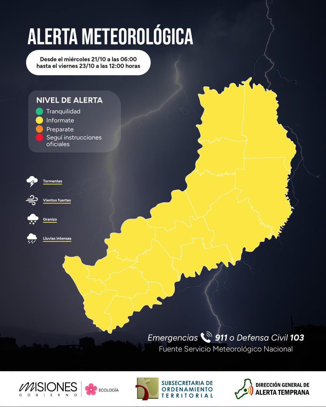 Alerta por inestabilidad en Misiones: prevén tres días de tormentas y riesgo de crecida en los ríos